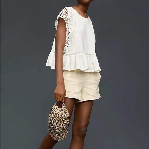 Anthropologie Babydoll White Lace Sleeve Tee,  Relaxed and Boxy Fit, Size XXS - Picture 10 of 13